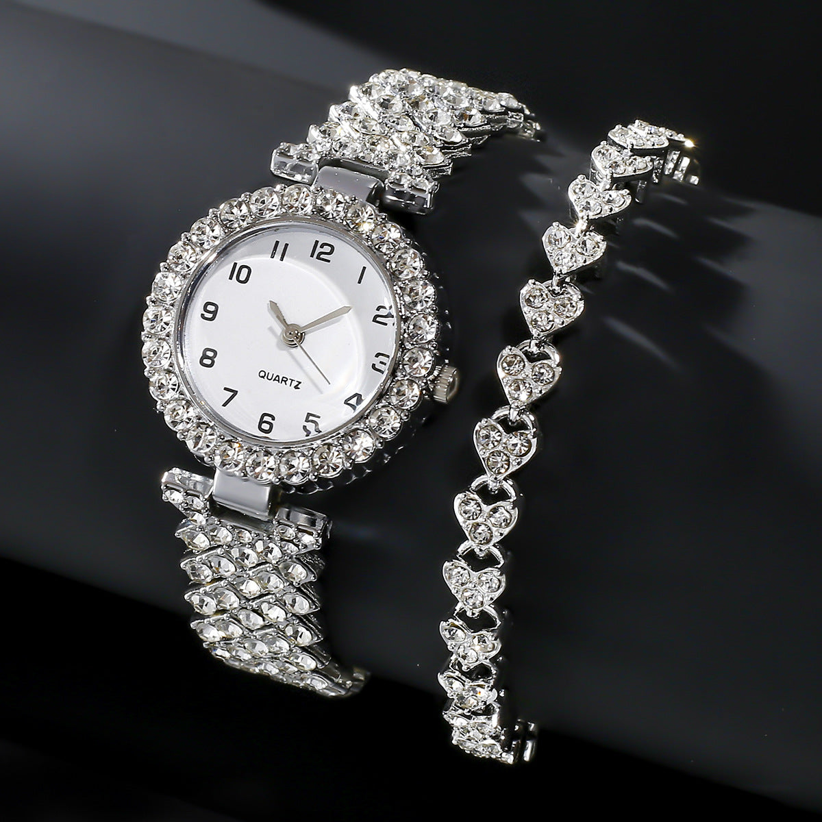 Women's 2-Piece Crystal Watch & Bracelet Set | Quartz Analog | Luxury Gift for Her
