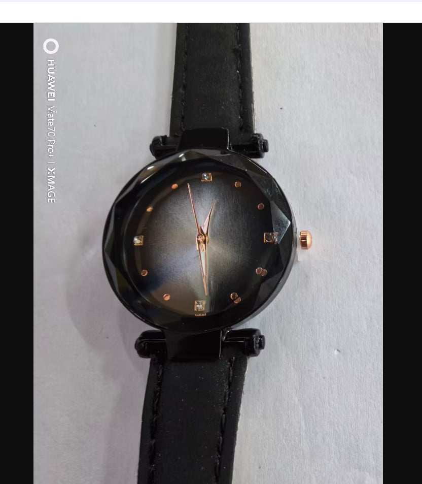 Women's 35mm Starry Sky Quartz: Magnetic Mesh Strap | 3D Diamond-Cut Glass