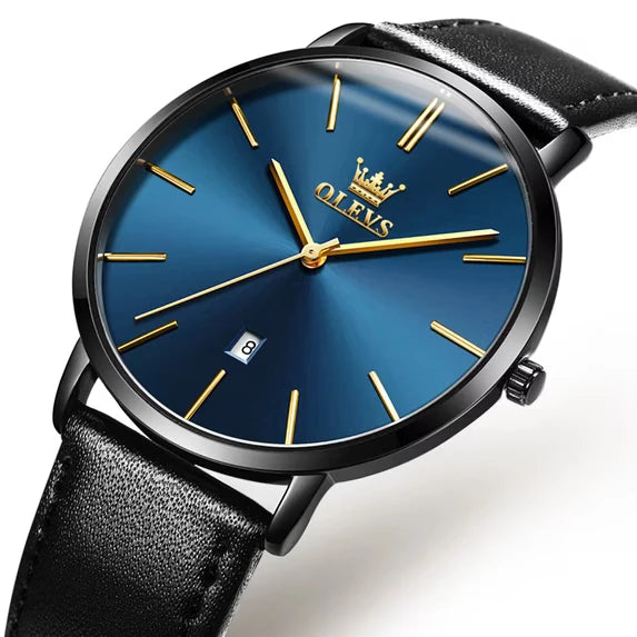 OLEVS Watches for Men Minimalist Ultra Thin Fashion Casual Analog Quartz Date Watch Waterproof Slim Simple Big Face Dress Mens Wrist Watches with Retro Leather Band for Men Reloj para Hombre