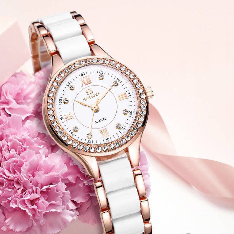 Luxury Ceramic-Style Link Watch: 30mm Elegant Dial | 9mm Slim | Jewelry Clasp