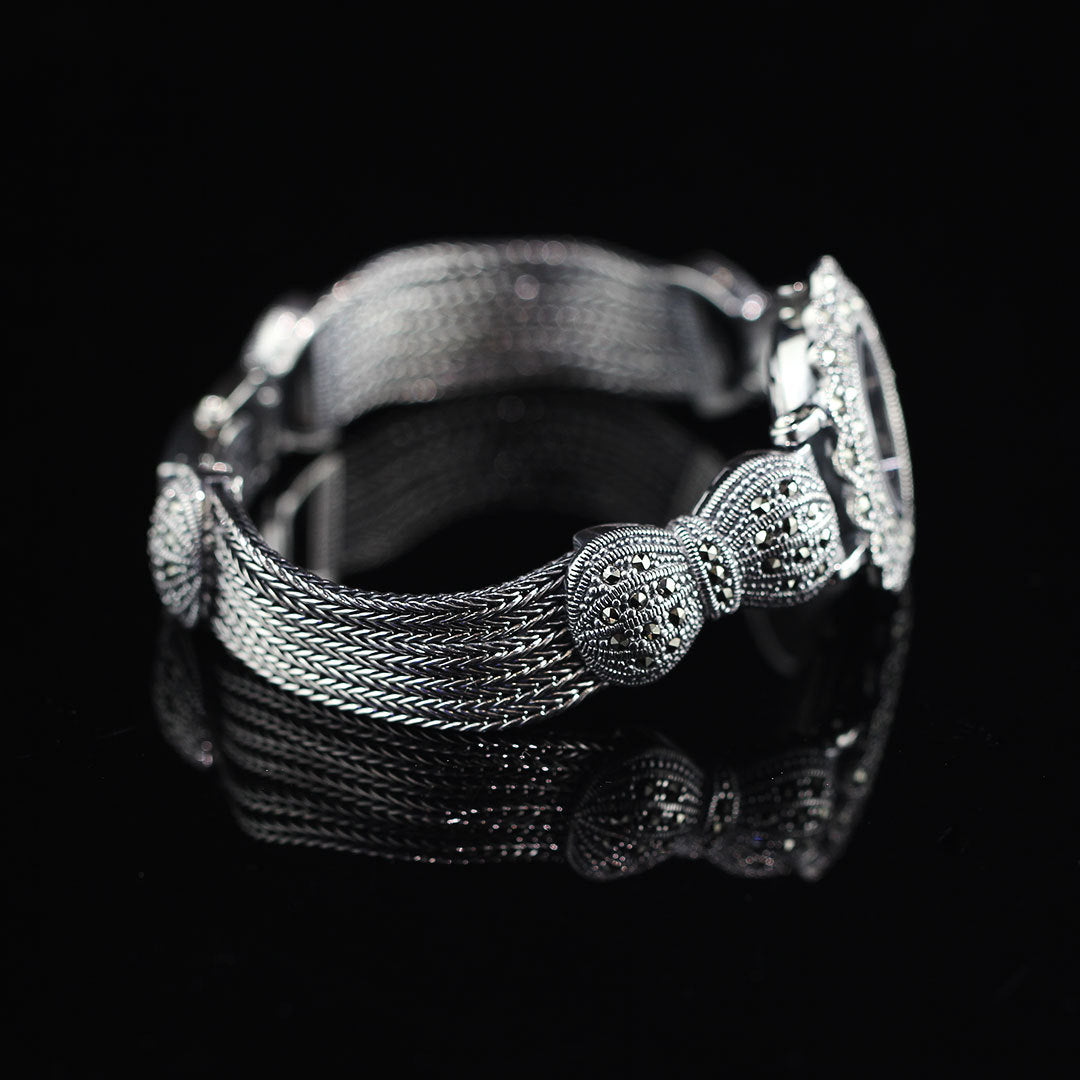 S925 Sterling Silver Ladies Watch – Vintage Thai Silver Bow Bracelet with Japanese Quartz Movement
