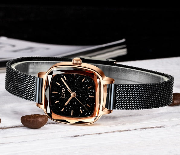 CIVO 22mm Petite Square Watch: 7mm Ultra-Slim | Faceted Diamond-Cut Glass | Milanese Mesh Bracelet