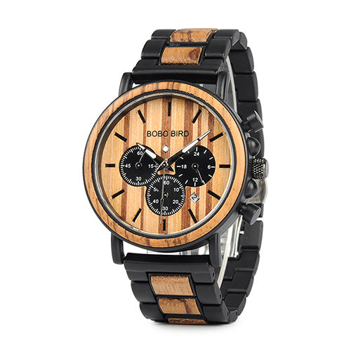 Men's BOBO BIRD 44mm Wooden Chronograph Watch | Natural Wood