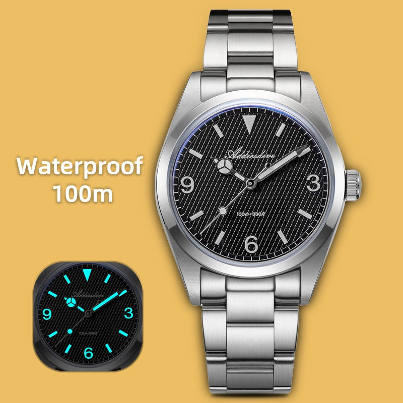 36mm Vintage Explorer Style Watch: Sweep Second Quartz | 100M Waterproof | K1 Bubble Glass