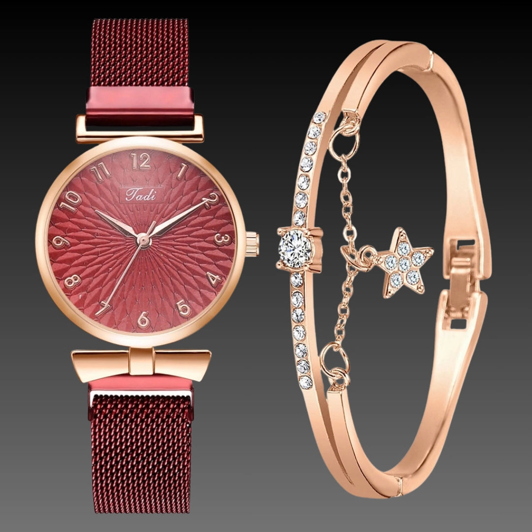 Ladies Bowknot Bracelet Watch Set – Elegant Quartz Timepiece with Matching Rhinestone Jewelry