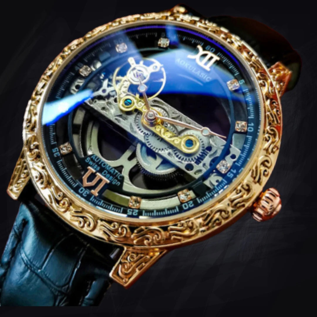 Men's Linear Skeleton Watch | Bridge Movement Automatic | Transparent Exhibition Case