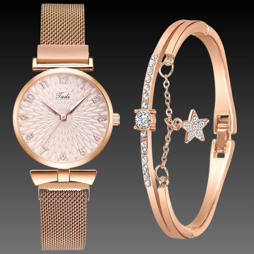 Ladies Bowknot Bracelet Watch Set – Elegant Quartz Timepiece with Matching Rhinestone Jewelry