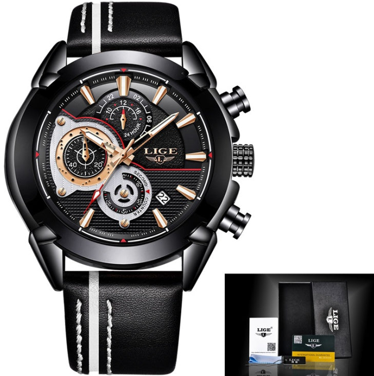 Men's LIGE 45mm Chronograph Quartz Watch | Leather Strap