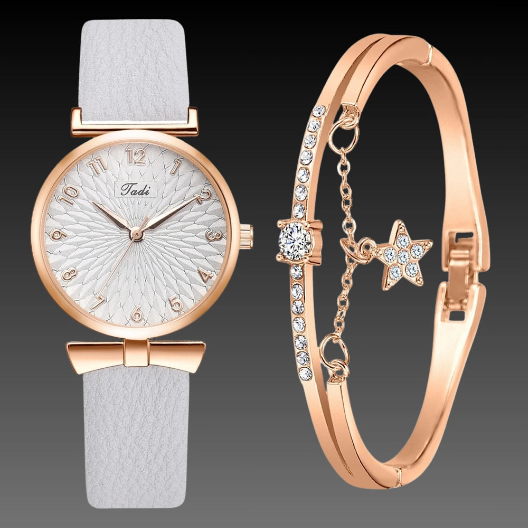 Ladies Bowknot Bracelet Watch Set – Elegant Quartz Timepiece with Matching Rhinestone Jewelry