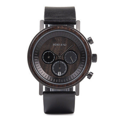 Men's 44.3mm Wood & Steel Chronograph Watch | Miyota Movement