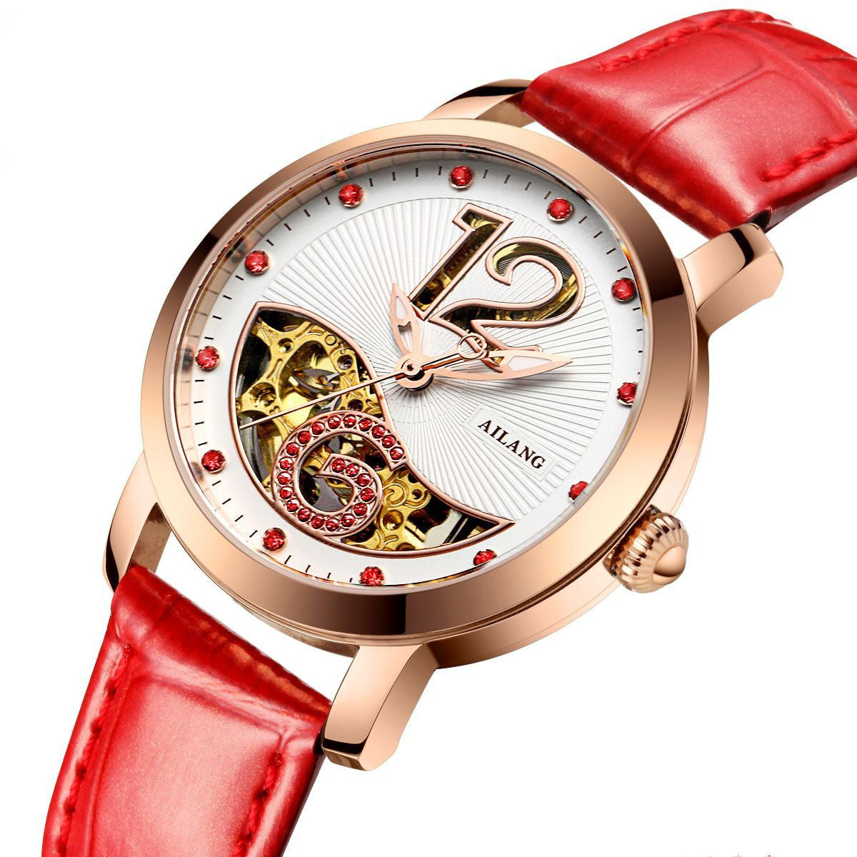 Ladies Luxury Skeleton Watch: Mechanical Movement | Diamond Accents | 10mm Slim Profile