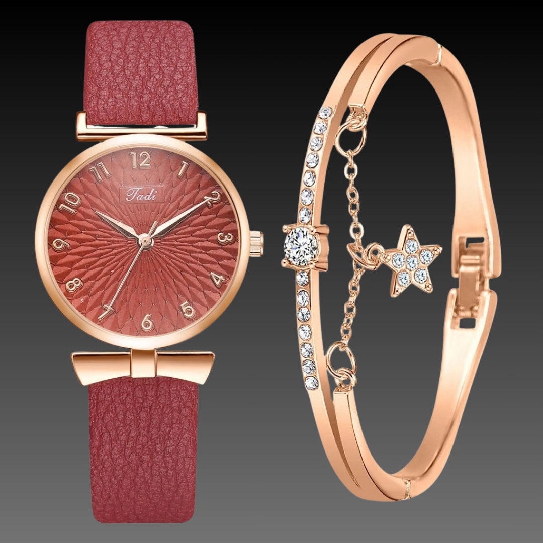 Ladies Bowknot Bracelet Watch Set – Elegant Quartz Timepiece with Matching Rhinestone Jewelry