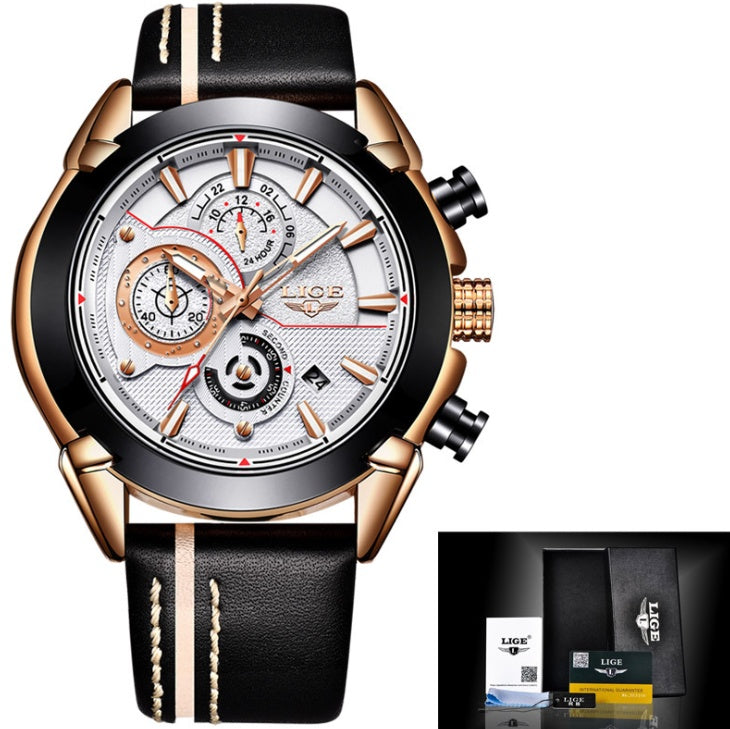 Men's LIGE 45mm Chronograph Quartz Watch | Leather Strap