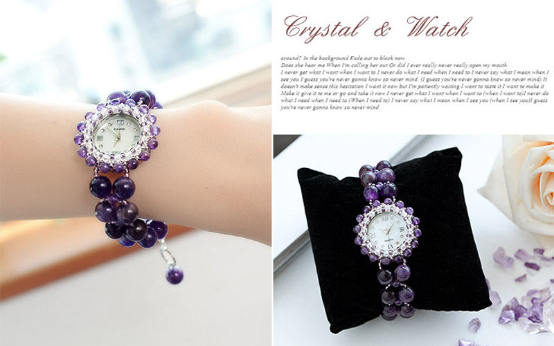 Amethyst Luxury Crystal Bracelet Watch for Women – Elegant Quartz Dress Watch with Gemstone Inlay & Waterproof Stainless Steel Case