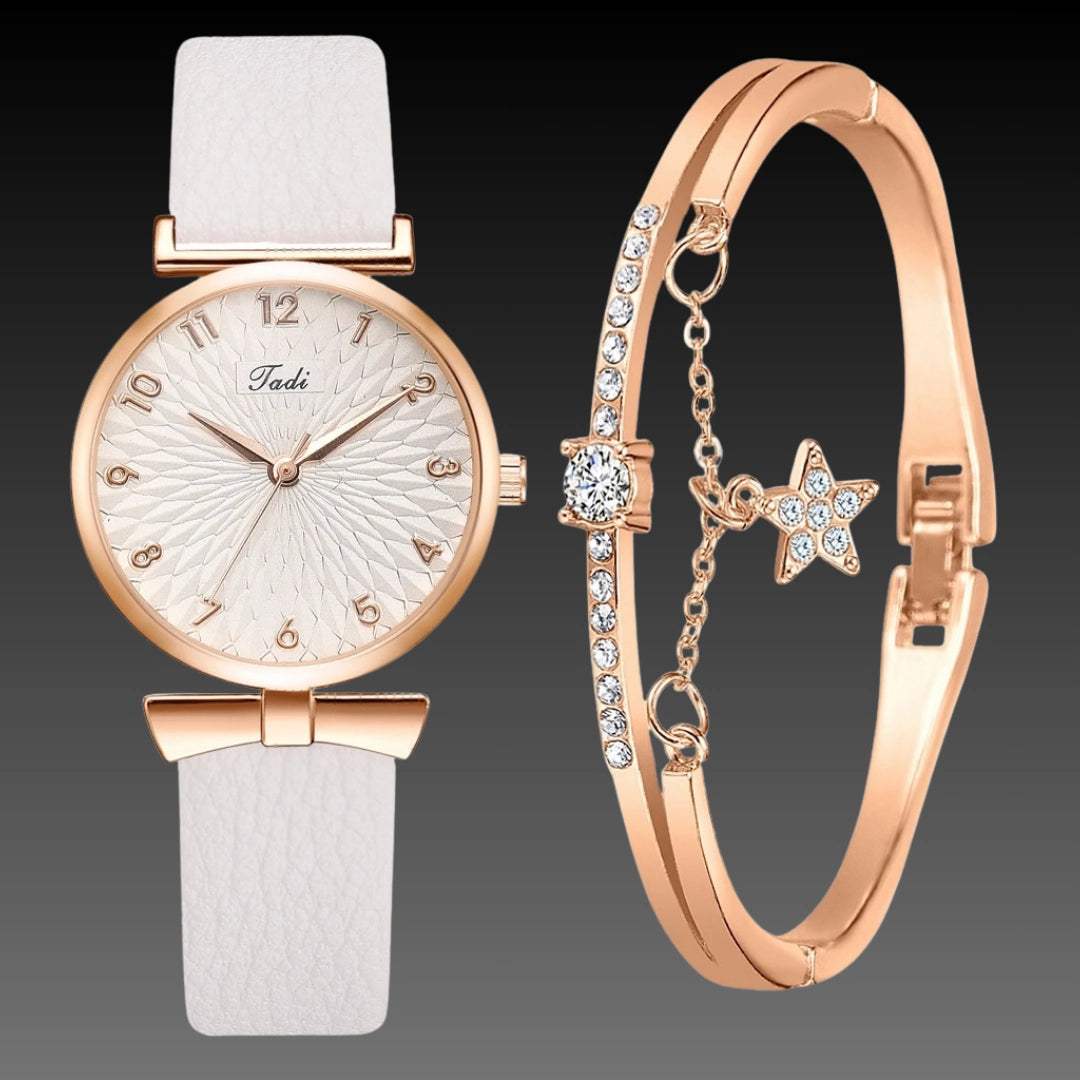 Ladies Bowknot Bracelet Watch Set – Elegant Quartz Timepiece with Matching Rhinestone Jewelry