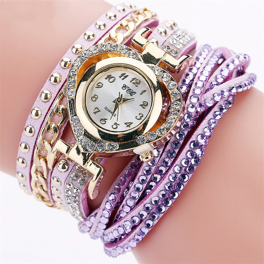 Bohemian Wrap Bracelet Watch: 25mm Round Dial | 40cm Velvet Diamond Strap | Love Edition