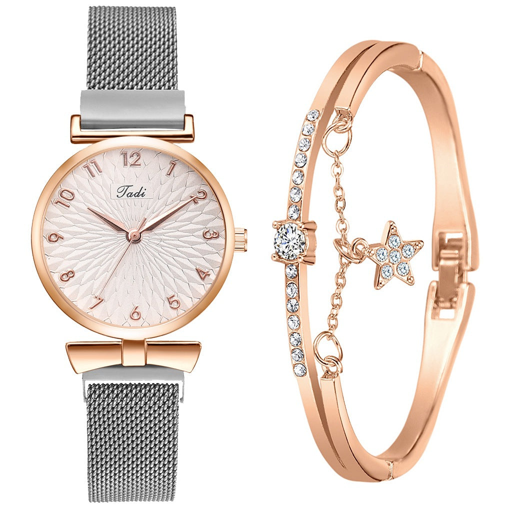 Ladies Bowknot Bracelet Watch Set – Elegant Quartz Timepiece with Matching Rhinestone Jewelry
