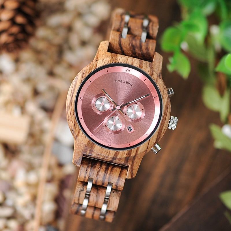 Bobo Bird Luxury Wooden Watch for Women – Multi-Function Quartz Chronograph with Eco-Friendly Wood Strap & 30M Waterproof Design