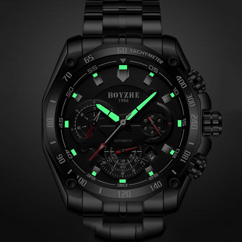 BOYZHE 45mm Automatic Sport Watch: Full Calendar | Mechanical | Stainless Steel