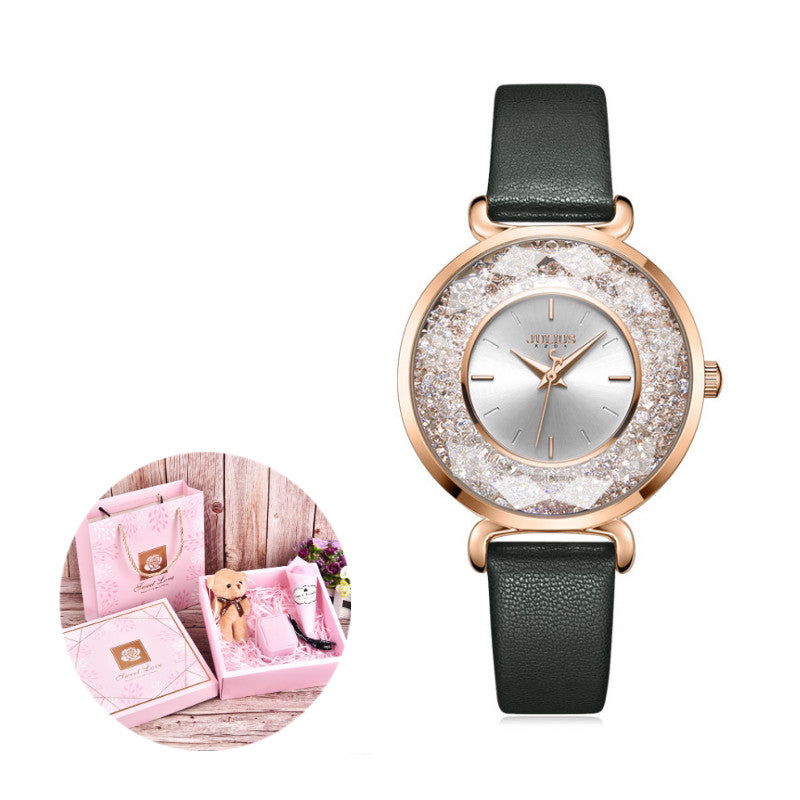 Vintage Forest Leather Watch: 42mm Statement Dial | 10mm Thickness | Nature-Inspired Quartz