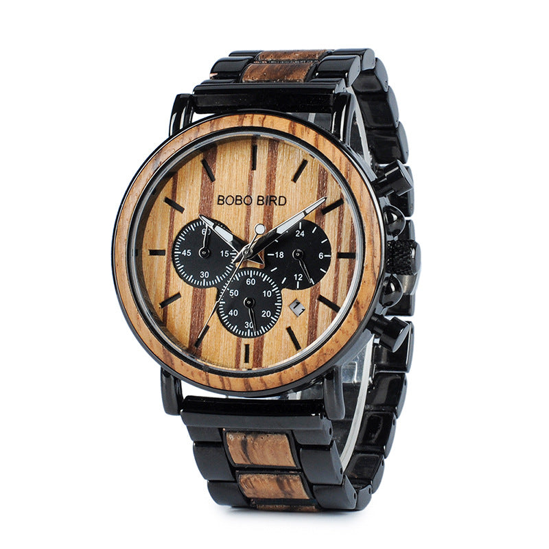 Men's BOBO BIRD 44mm Wooden Chronograph Watch | Natural Wood