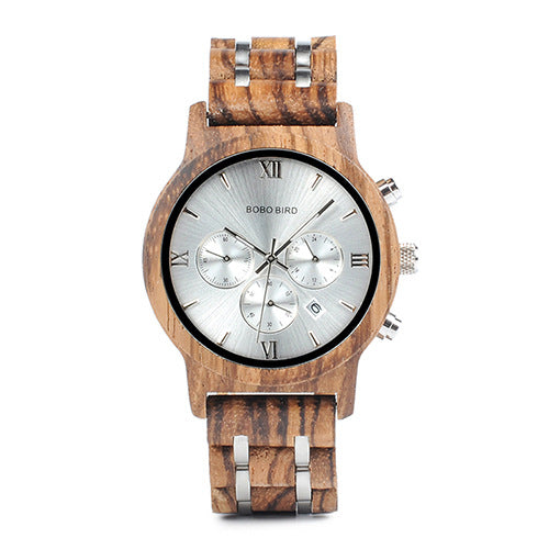 Men's BOBO BIRD 44mm Wooden Chronograph Watch | Natural Wood