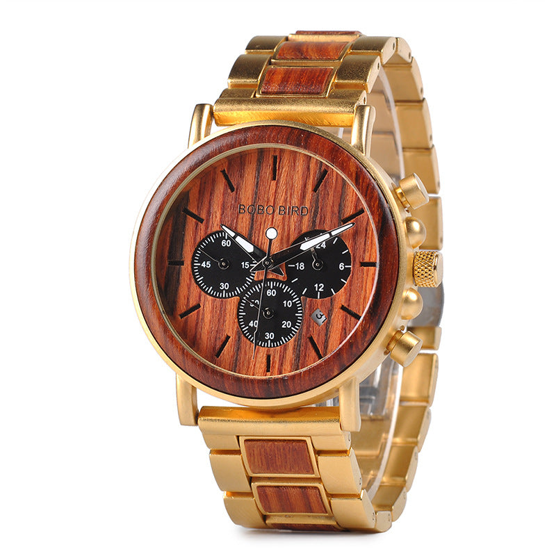 Men's BOBO BIRD 44mm Wooden Chronograph Watch | Natural Wood