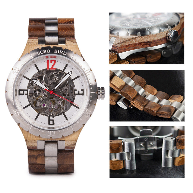Men's Handcrafted Wooden Quartz Watch – Eco-Luxury Chronograph Style with Date Display