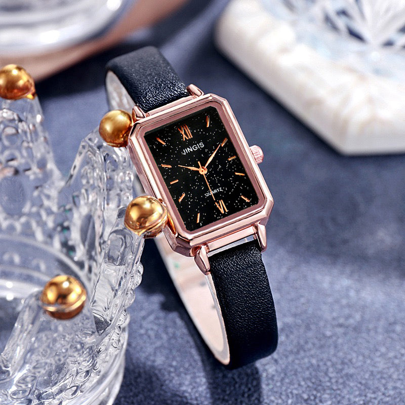 Ladies Vintage Malachite Square Watch – Small Green Dial Quartz with Leather or Magnetic Strap