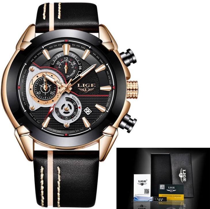 Men's LIGE 45mm Chronograph Quartz Watch | Leather Strap