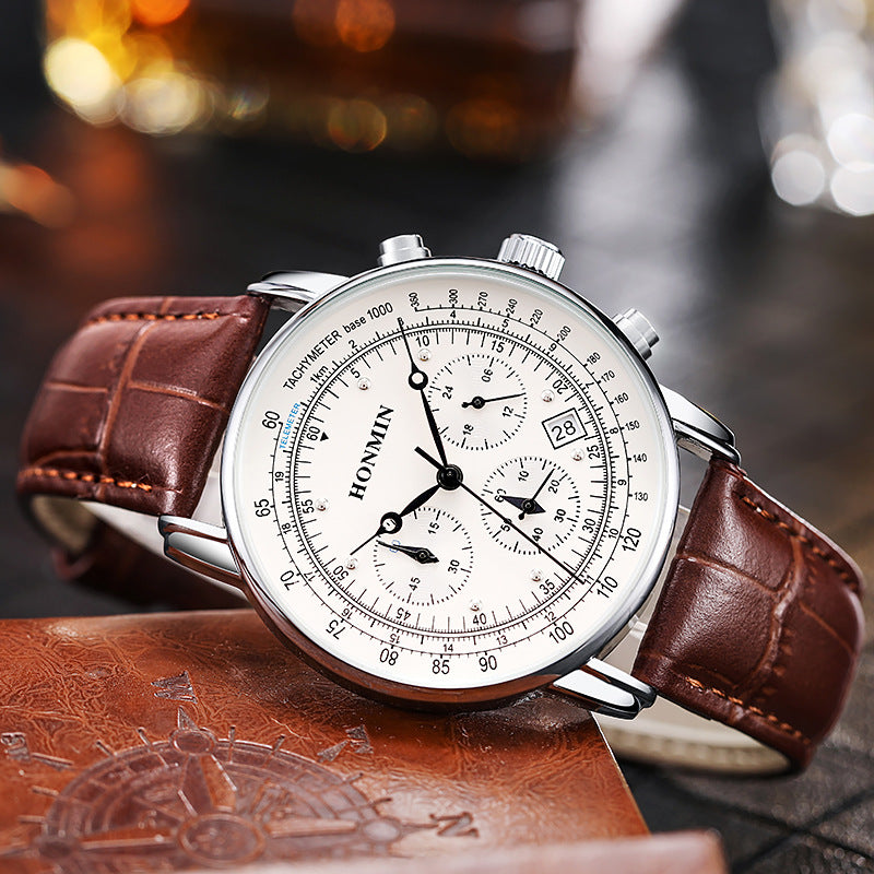 Men’s Business Quartz Watch with Stainless Steel Case (Black/White)