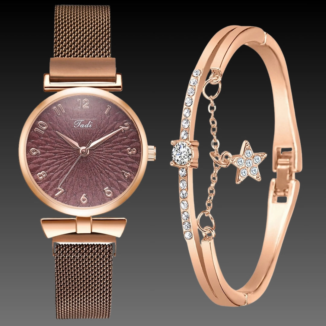 Ladies Bowknot Bracelet Watch Set – Elegant Quartz Timepiece with Matching Rhinestone Jewelry