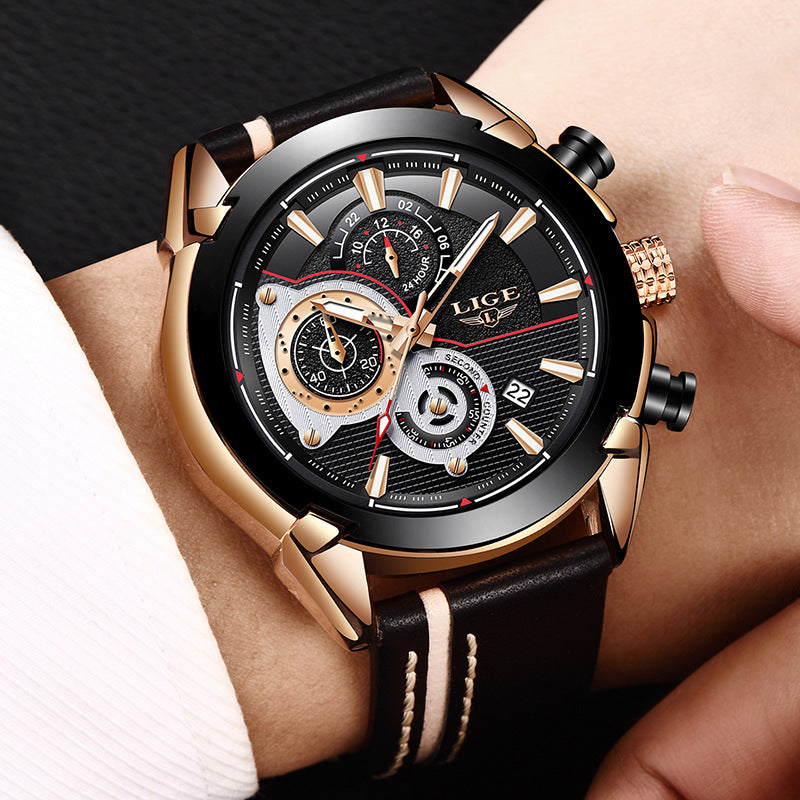 Men's LIGE 45mm Chronograph Quartz Watch | Leather Strap