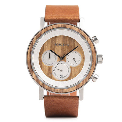 Men's 44.3mm Wood & Steel Chronograph Watch | Miyota Movement