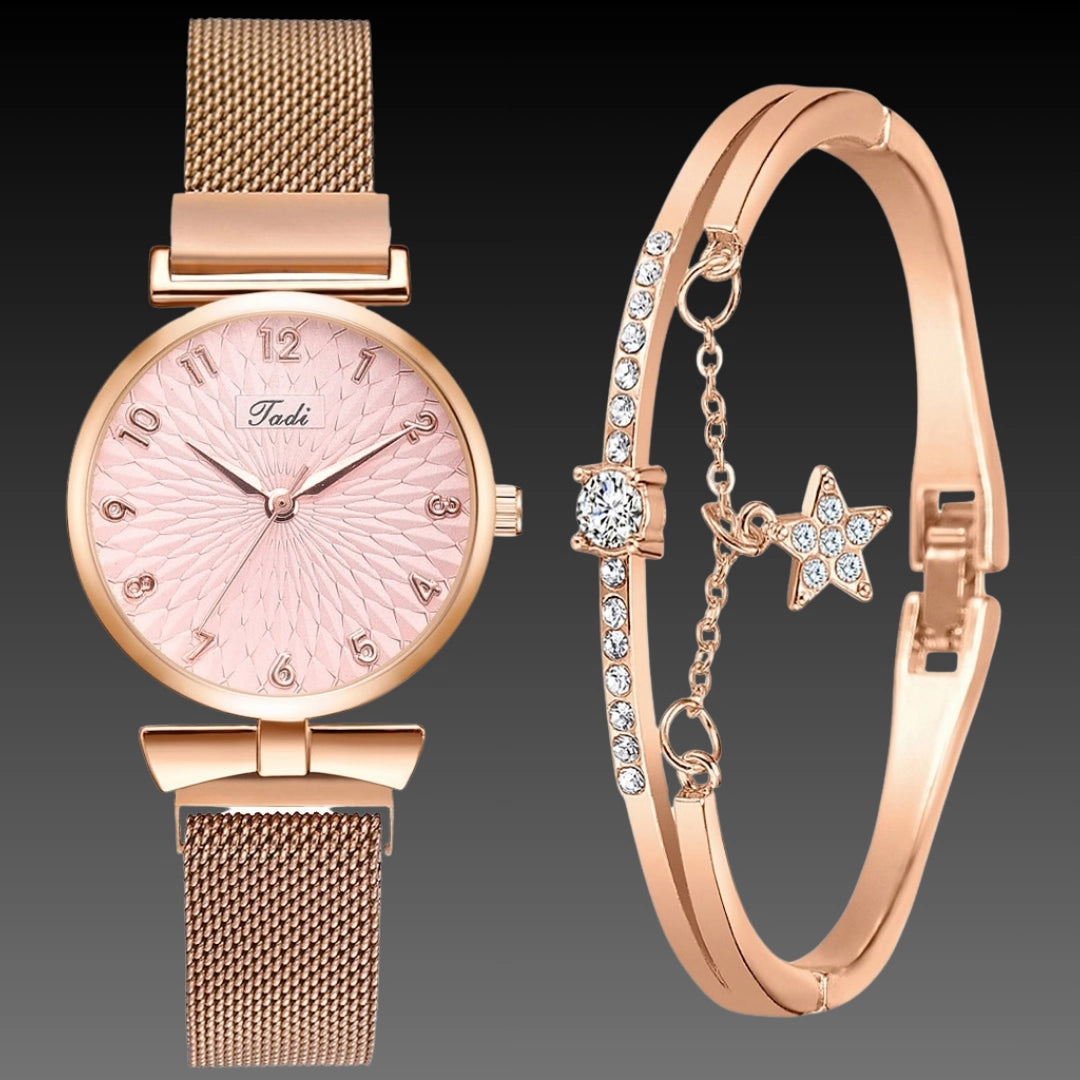Ladies Bowknot Bracelet Watch Set – Elegant Quartz Timepiece with Matching Rhinestone Jewelry