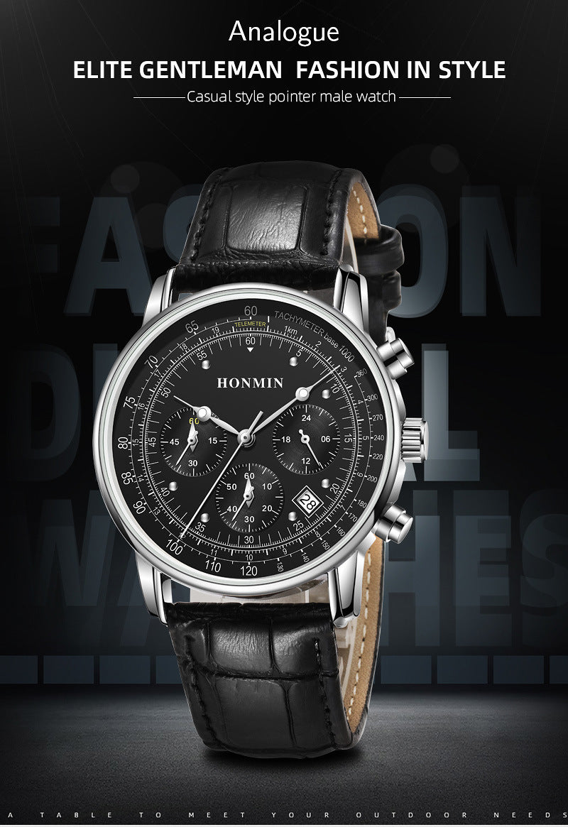 Men’s Business Quartz Watch with Stainless Steel Case (Black/White)