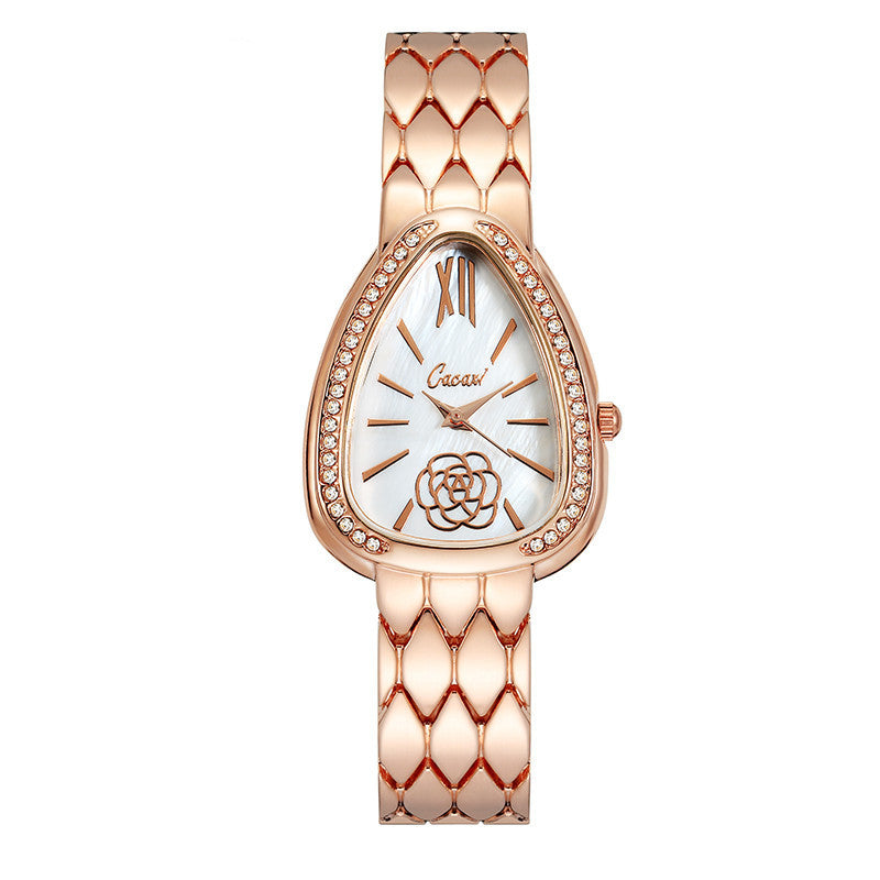 Women’s Oval Quartz Rhinestone Watch — Alloy Strap, 26mm Dial, 10m Waterproof