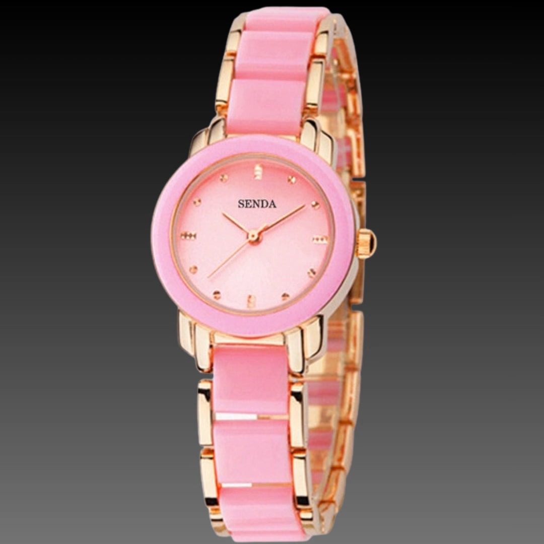 Slim Ceramic-Look Bracelet Watch: 26mm Petite Dial | Glossy Articulated Links | Jewelry Clasp