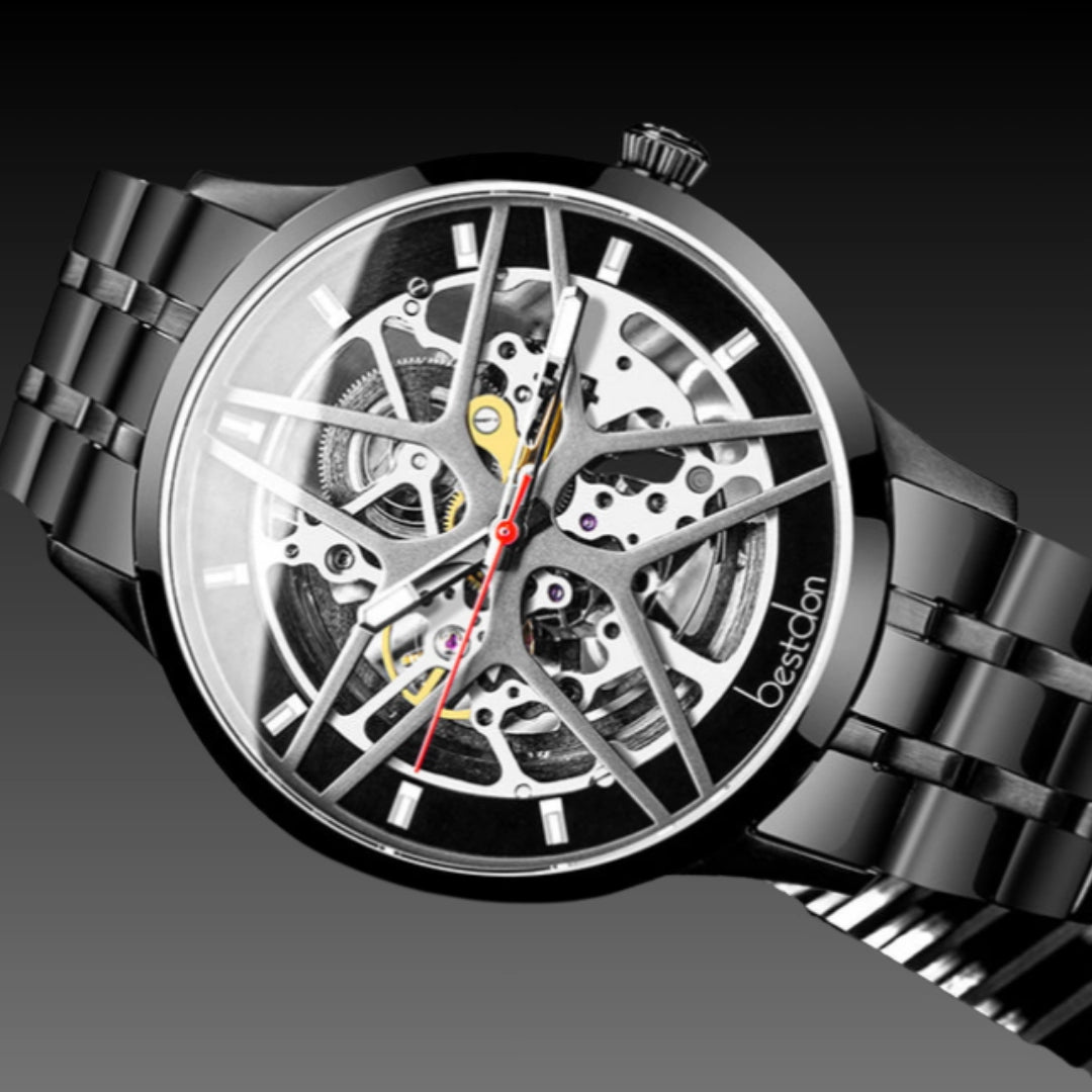 Men's Double-Sided Skeleton Watch – 41mm Automatic Mechanical Stainless Steel