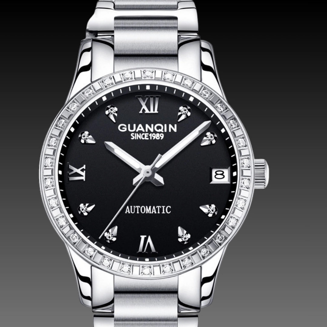 Ladies Titanium Mechanical Watch: 33mm Ceramic Strap | Diamond Bezel | Skeleton Dial