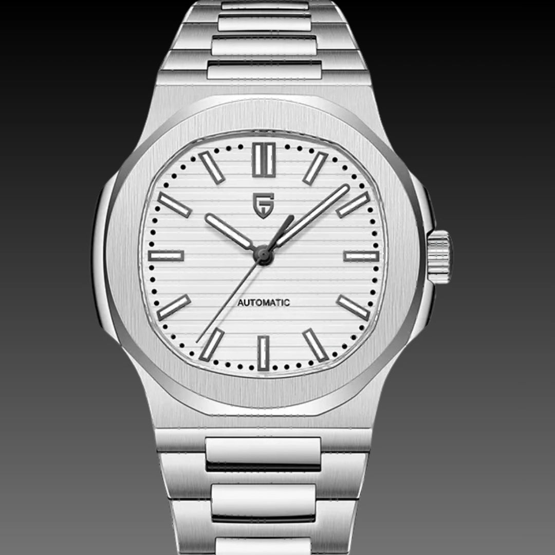 Men's Stainless Steel Automatic Mechanical Waterproof Barrel-shaped Wristwatch