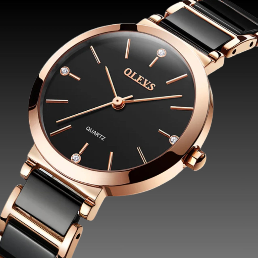 Ladies Rugged Ceramic Watch – Waterproof Fashion Timepiece with Stainless Steel Buckle & Ultra-Slim Design
