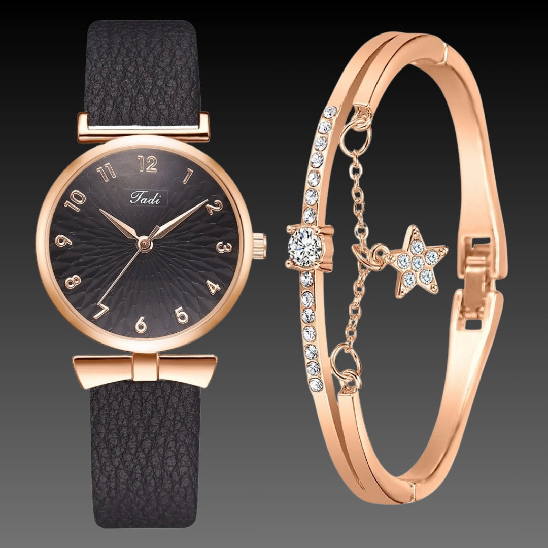 Ladies Bowknot Bracelet Watch Set – Elegant Quartz Timepiece with Matching Rhinestone Jewelry