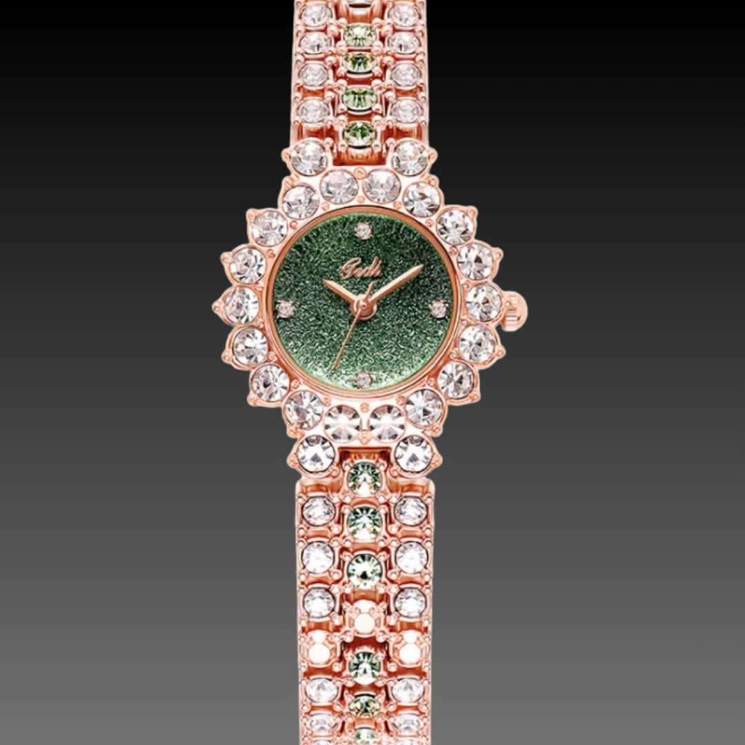 Vintage Malachite Square Watch: Green Stone Texture Dial | Gold-Tone Case | Leather Strap