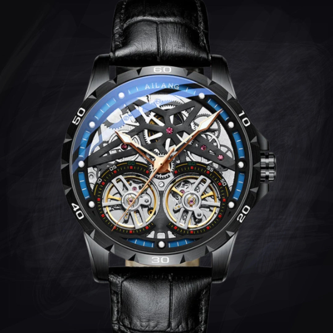 Men's Automatic Skeleton Watch – Self-Winding Hollow Mechanical with Leather Strap