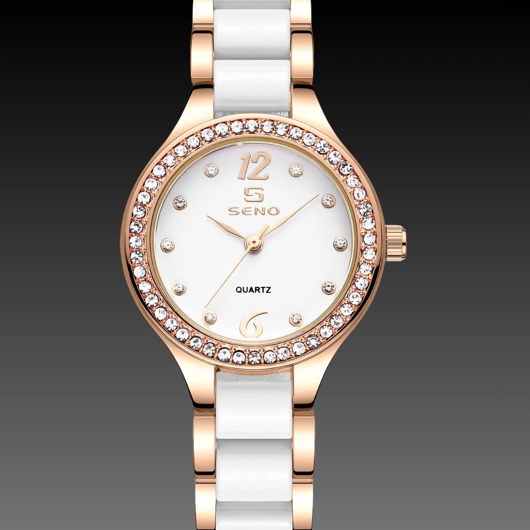 Luxury Ceramic-Style Link Watch: 30mm Elegant Dial | 9mm Slim | Jewelry Clasp