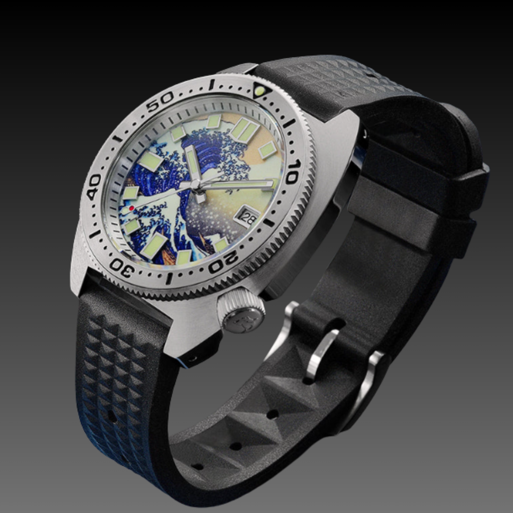 Men's "Great Wave" Custom Diver | Full Lume Kanagawa Dial | Seiko NH35 Automatic