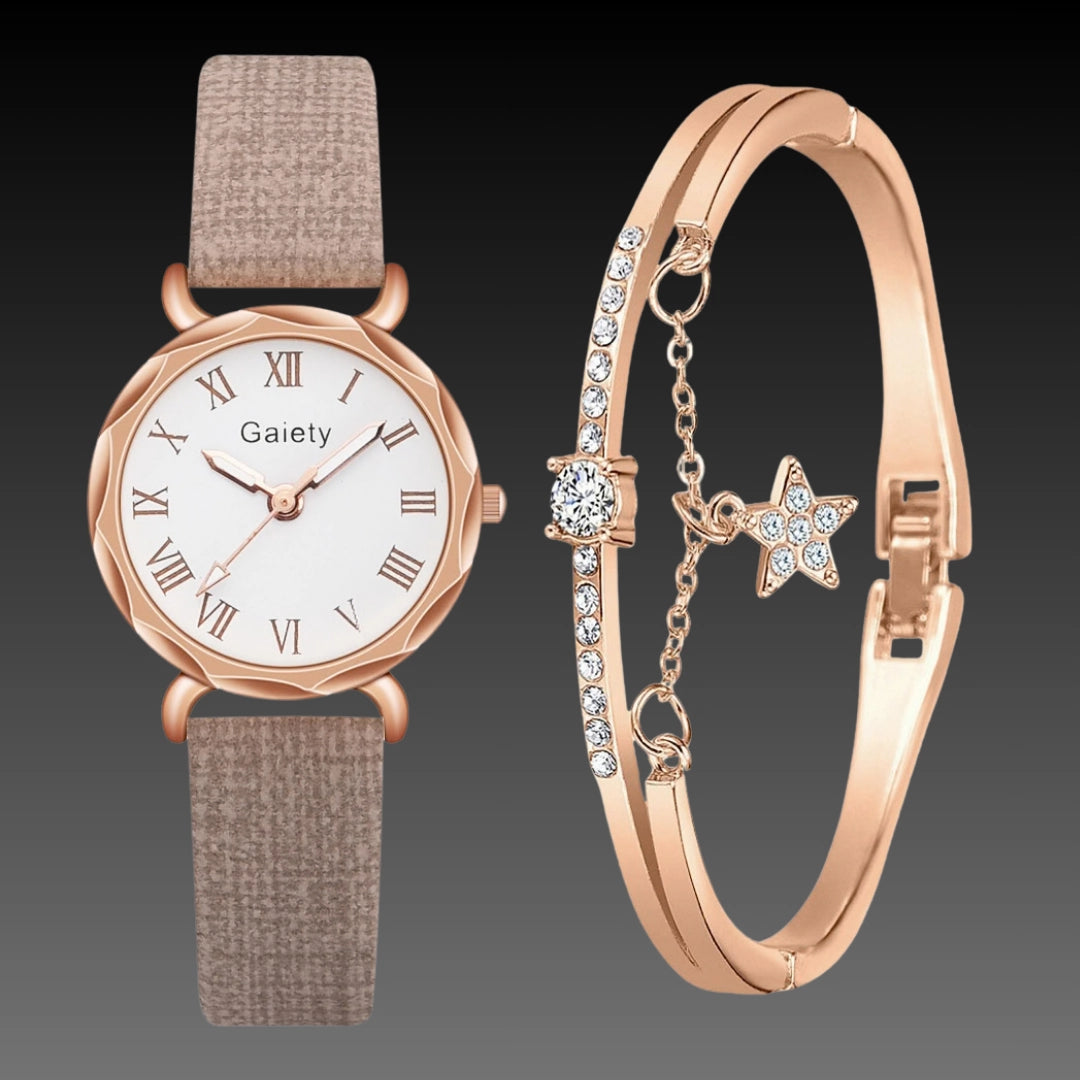 Korean Simple Student Watch – Ladies Quartz Roman Numeral Canvas Strap (Bracelet Set Available)