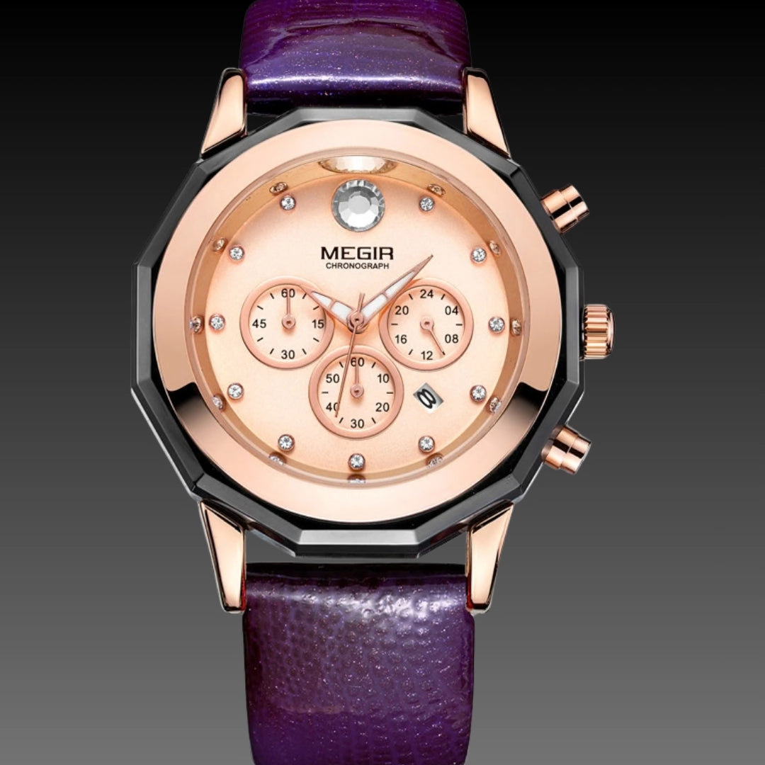 Luxury Multi-Function Diamond Watch: 30mm Calendar Dial | 12mm Thickness | Genuine Leather