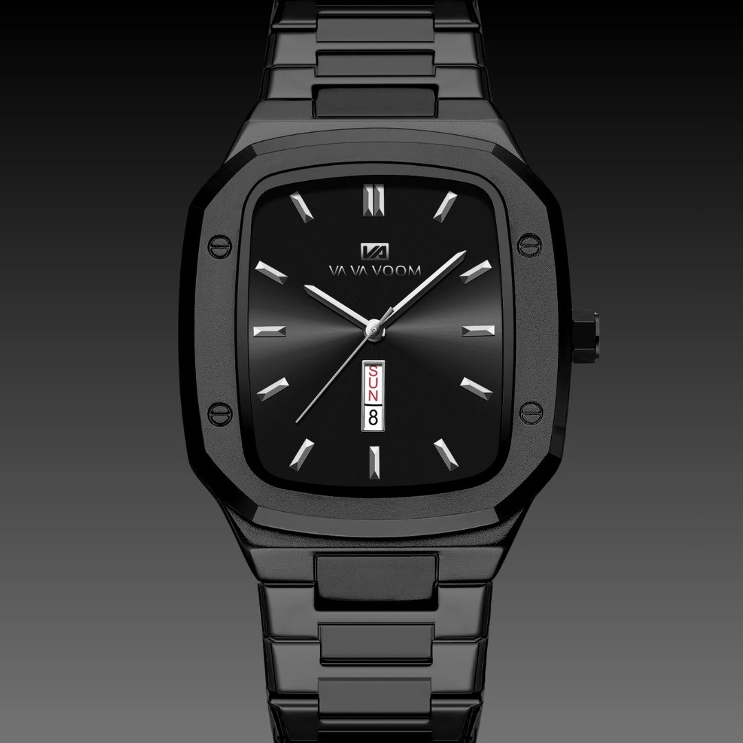 Business Rectangular Creative Dual-Date Steel-Strap Mens Watch